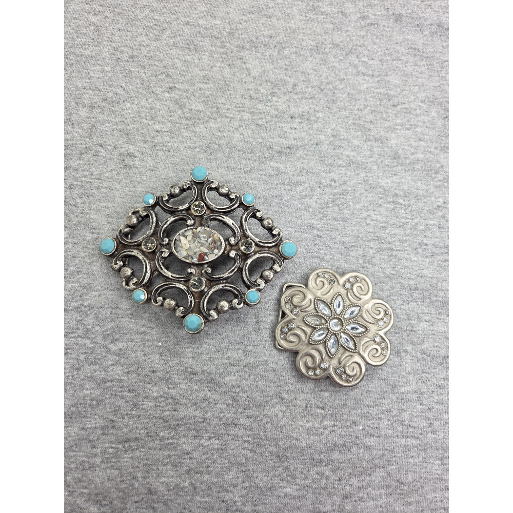 Lot of 2 Vintage Ruby Gem and Precious Stone Women's Belt Buckles
